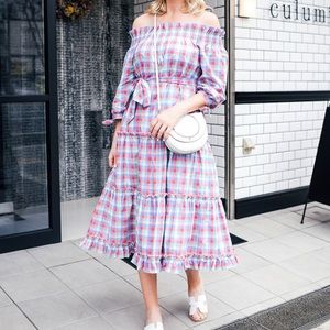 KATE SPADE Madras Off Shoulder Plaid Mumu Dress